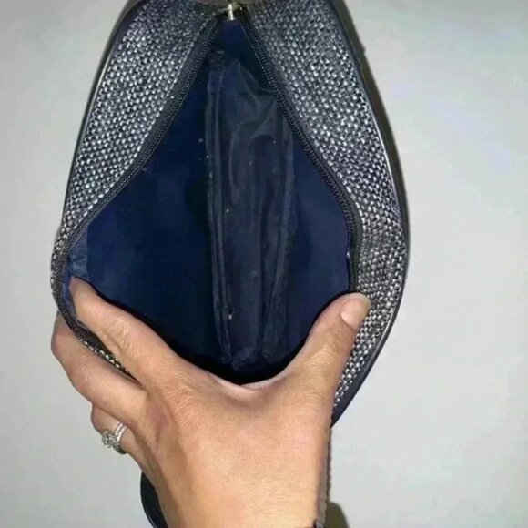 Vintage Fifth Avenue Blue Tweed Small Toiletry Makeup Cosmetic Bag Travel - Picture 4 of 8